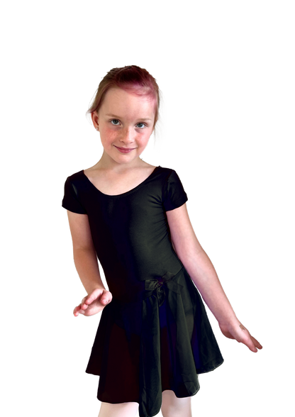 Short Sleeve Leotard With Attached Skirt RAD style Black