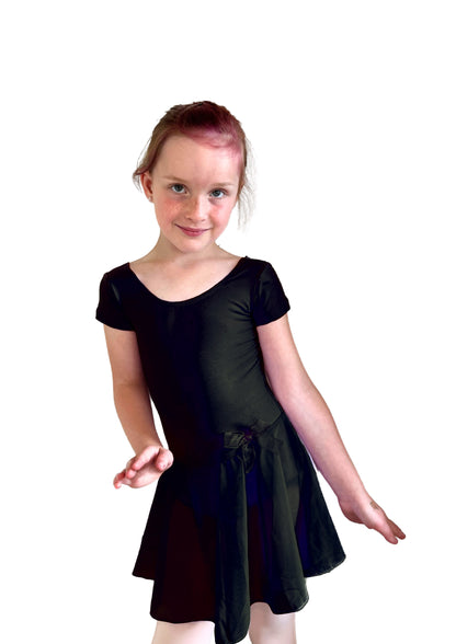 Short Sleeve Leotard With Attached Skirt RAD style Black